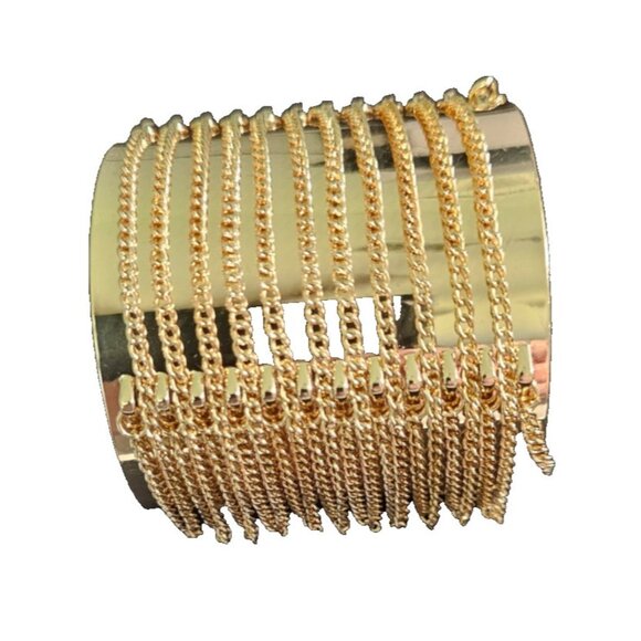 Elegant Gold Tone Chain Link, Tassel Bracelet with Wide Cuff Design, 2.5" x 2.5" - Picture 1 of 5